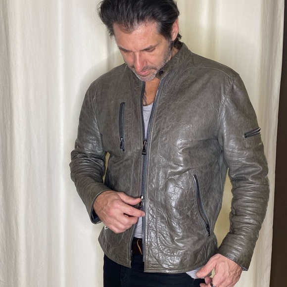 John Varvatos Grey Leather Jacked Size Medium. - Picture 9 of 10
